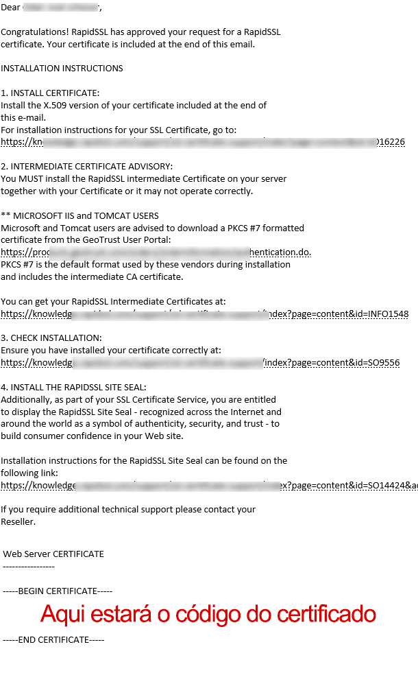 SSL - E-mail de ativação