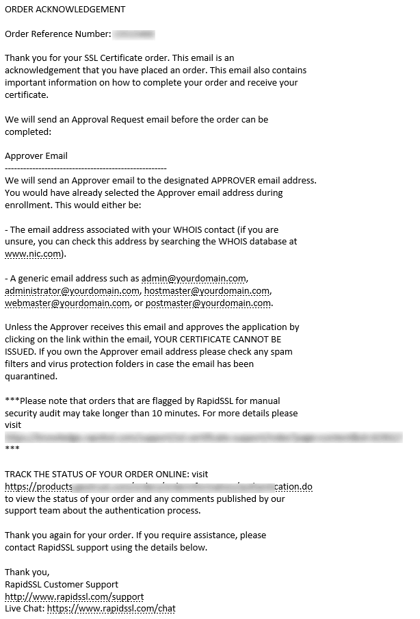 SSL - E-mail de ativação