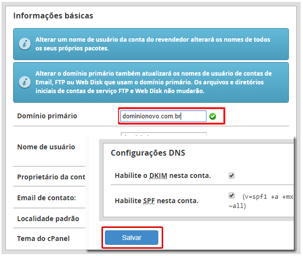 WHM - Alterar conta