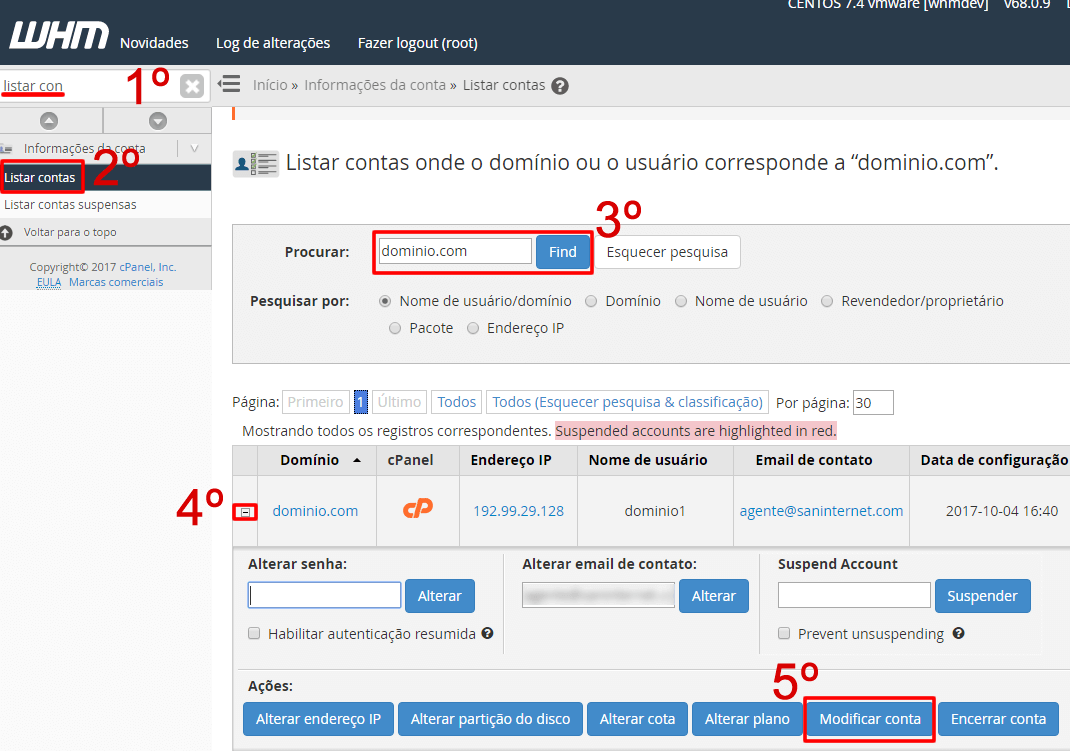 WHM - Lista de contas
