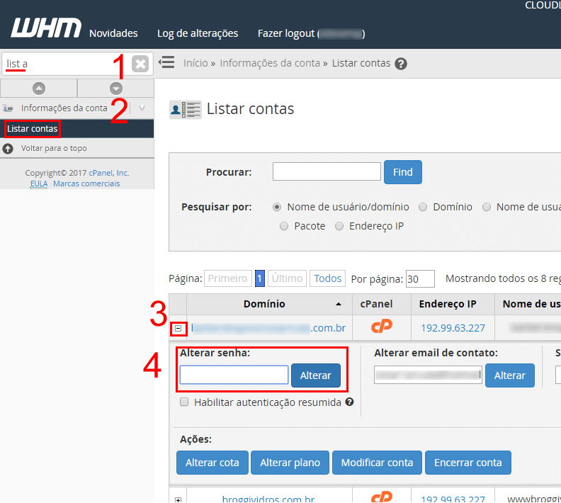 WHM - Listar contas