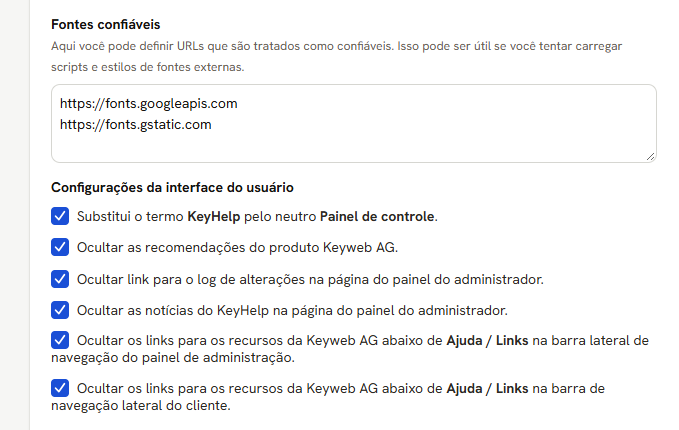 Fontes confiáveis e as seis chaves de Configurações da interface do usuário