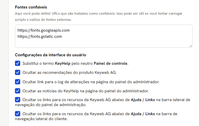 Fontes confiáveis e as seis chaves de Configurações da interface do usuário