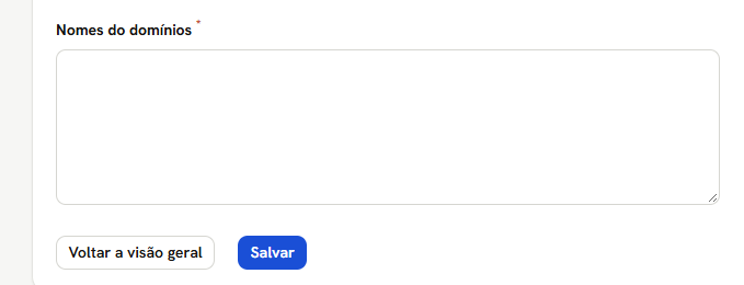 Tela Adicionar domínio: a caixa de texto Nomes do domínios, obrigatória