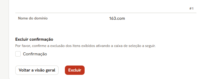Tela de excluir: o nome escolhido, a caixa Confirmação e o botão Excluir