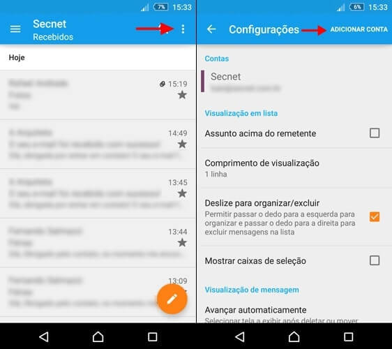 E-mail no Android - Configuração