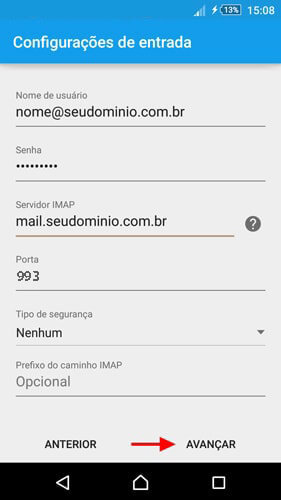 E-mail no Android - Configuração