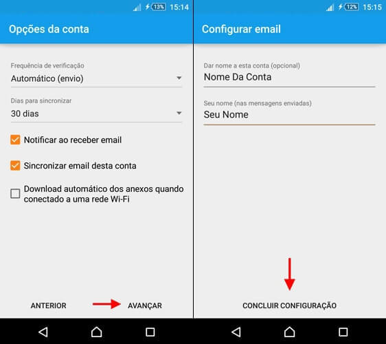 E-mail no Android - Configuração