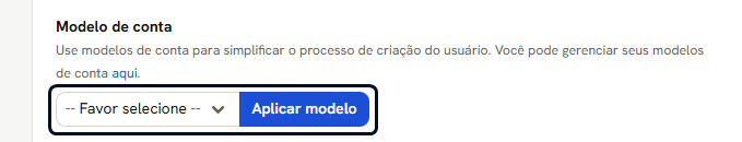 Campo Modelo de conta com o botão Aplicar modelo