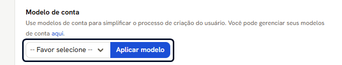 Campo Modelo de conta com o botão Aplicar modelo