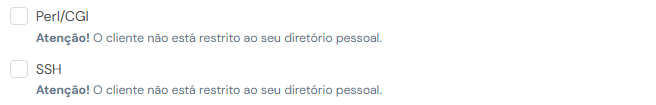 Permissões Perl/CGI e SSH, com o aviso de que o cliente não fica restrito à pasta dele