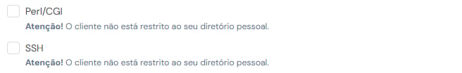 Permissões Perl/CGI e SSH, com o aviso de que o cliente não fica restrito à pasta dele