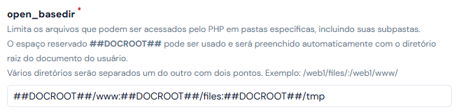 Campo open_basedir com o valor padrão