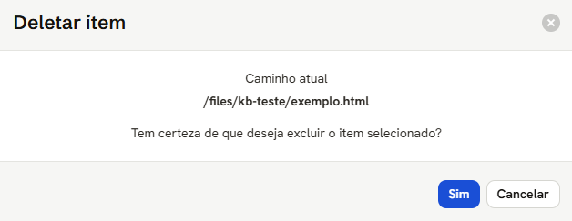 Janela Deletar item pedindo confirmação