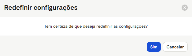 Janela Redefinir configurações, com a pergunta de confirmação e os botões Sim e Cancelar
