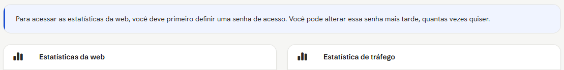 Aviso no alto da página pedindo que se defina uma senha de acesso às estatísticas