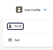 Menu do usuário aberto, com Perfil e Sair