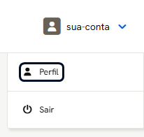 Menu do usuário aberto, com Perfil e Sair