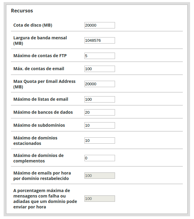 Configurações do pacote