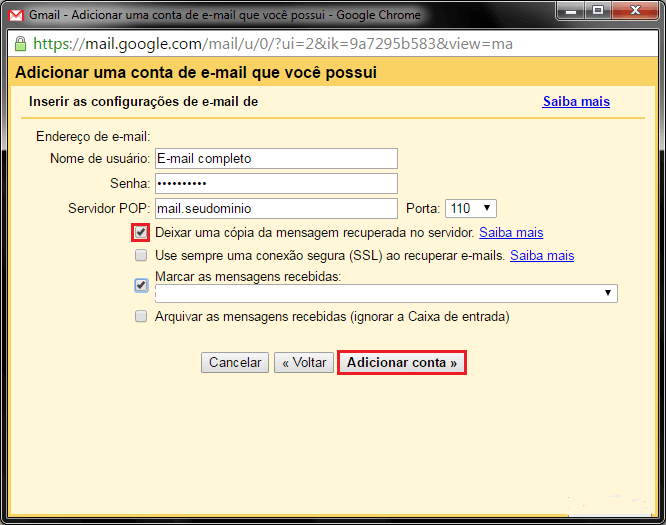 Webmail Gmail - Configuração
