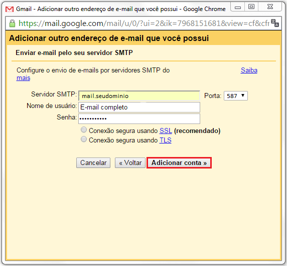 Webmail Gmail - Configuração