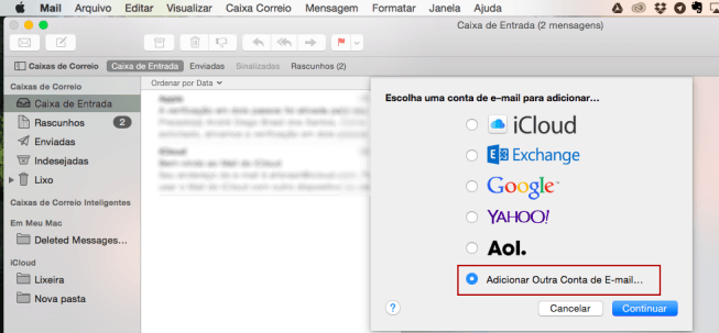 E-mail no macOS X - Contas