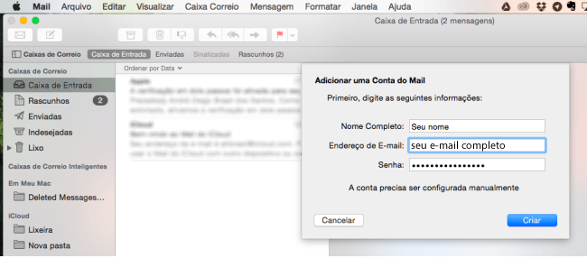 E-mail no macOS X - Contas