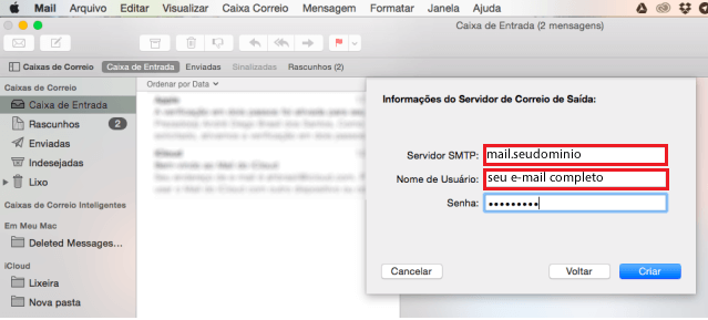 E-mail no macOS X - Contas