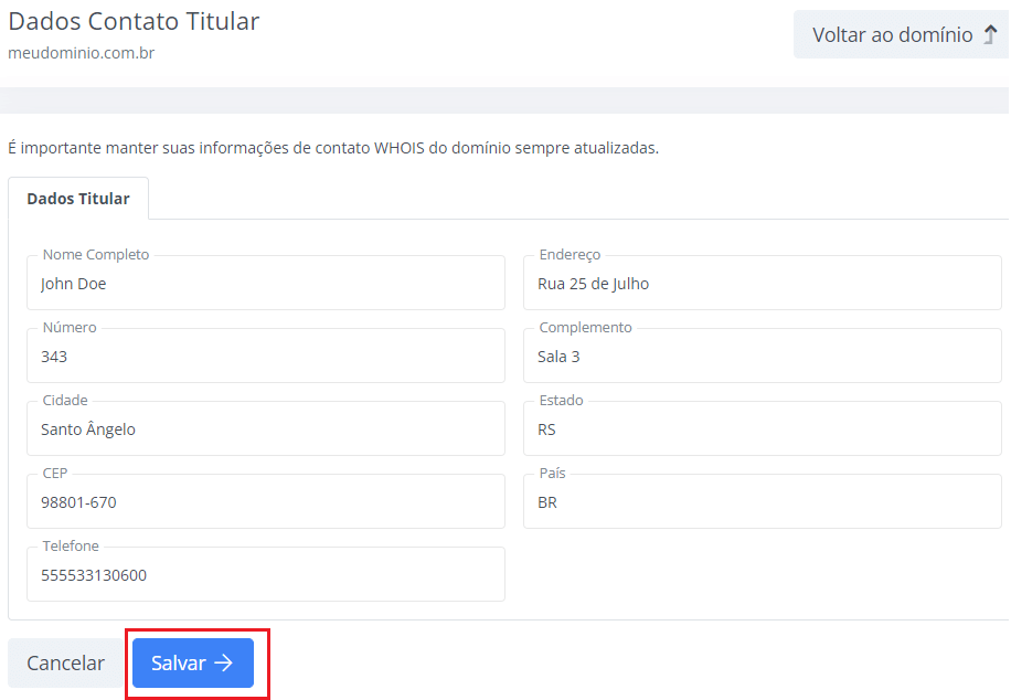 Dados Contato Titular