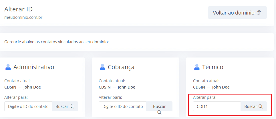 Alterar ID de contato
