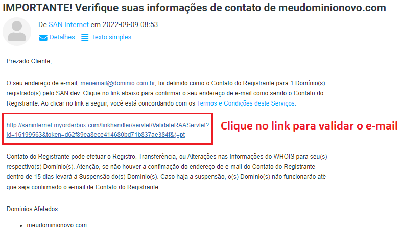 E-mail de validação de domínio - NetEarthOne
