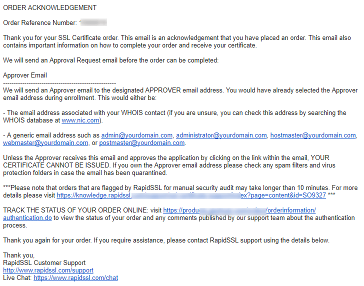 Order Acknowledgement
