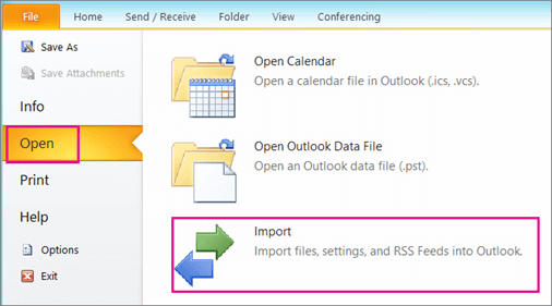 Outlook 2010 - Importar mensagens