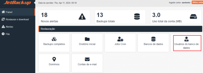 JetBackup - Usuários do banco de dados