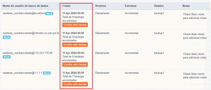 JetBackup - Usuários de banco de dados