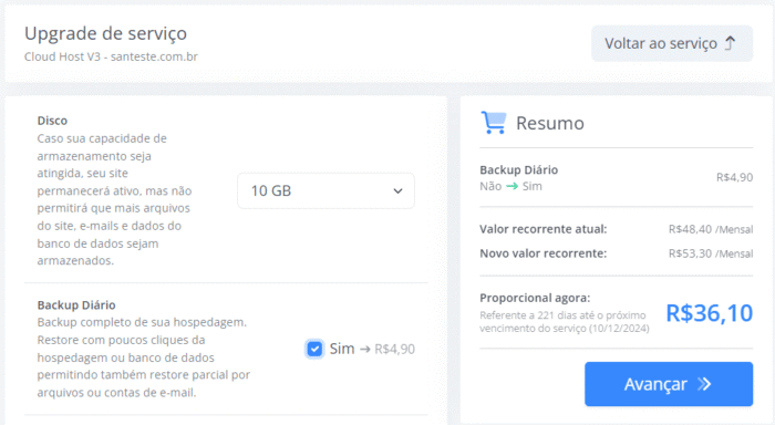 Cloud Host V3 - Upgrade de backup