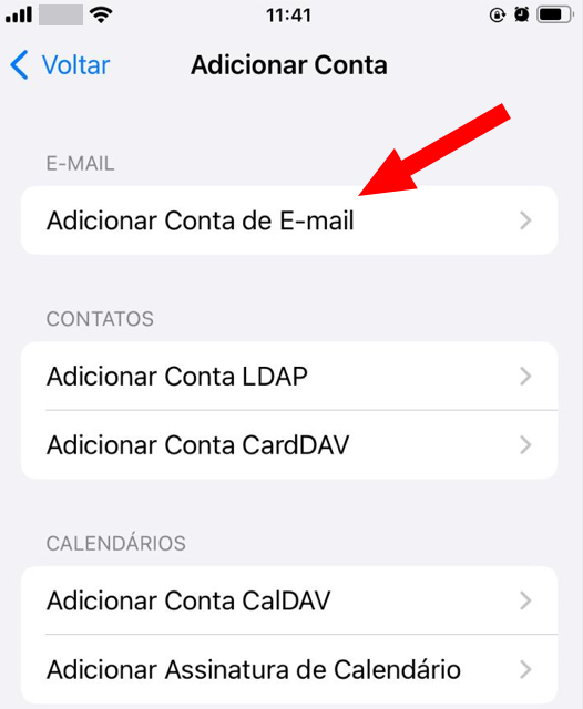 iOS - Mail adicionar conta