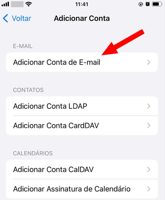 iOS - Mail adicionar conta