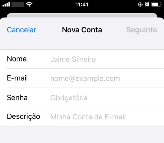 iOS - Mail adicionar conta