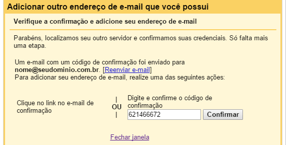 Gmail - Adicionar conta POP3