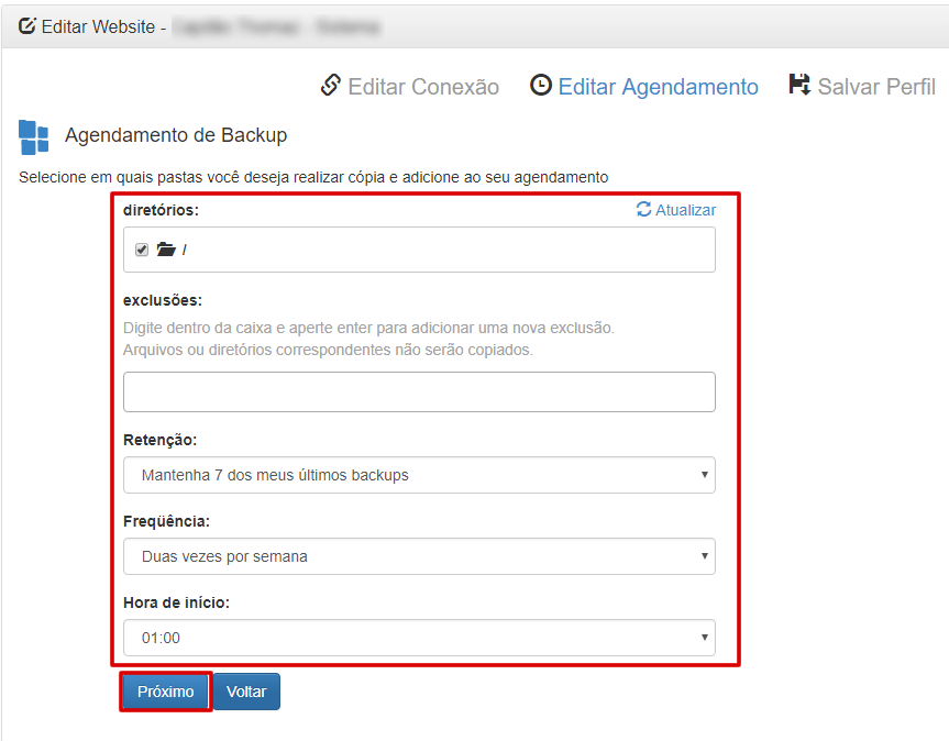 Cloud Backup - Agendar backup