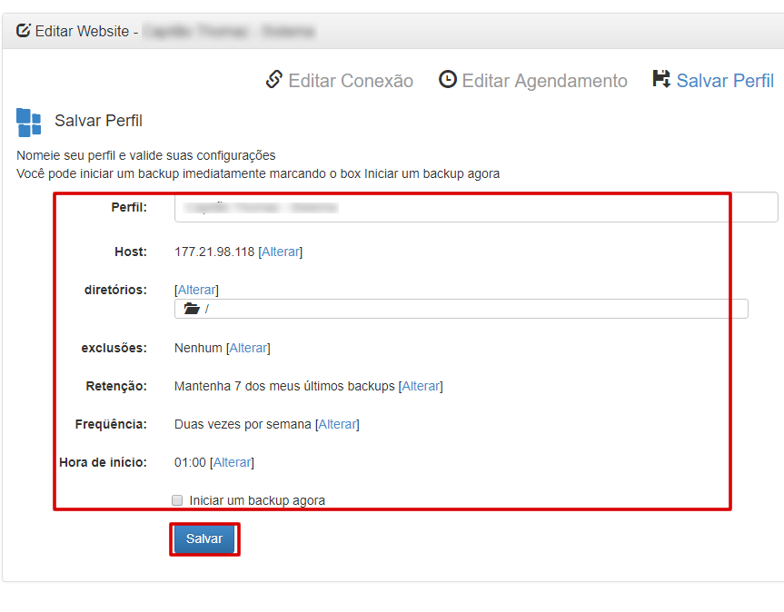 Cloud Backup - Agendar backup