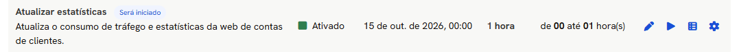 Linha Atualizar estatísticas em Intervalos de Manutenção, com a etiqueta Será iniciado, o intervalo de 1 hora e a janela de 00 até 01 hora