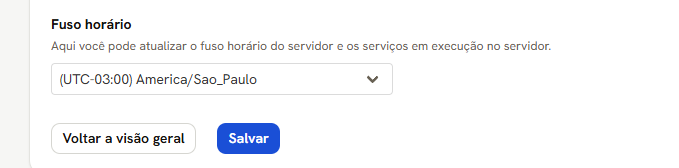Tela Hora do Sistema com o campo Fuso horário em America/Sao_Paulo