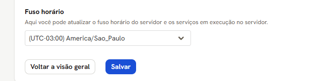 Tela Hora do Sistema com o campo Fuso horário em America/Sao_Paulo