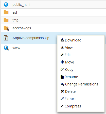 Como extrair arquivos no cPanel - Passo 2