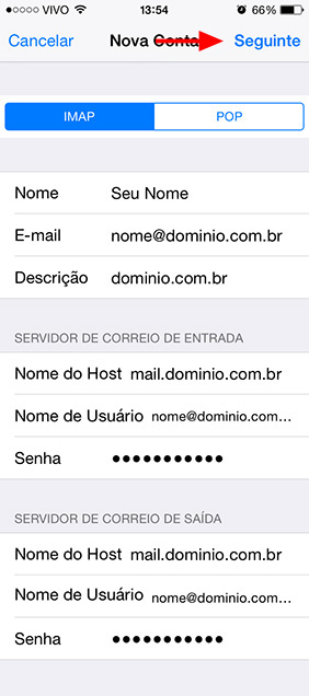 Configurar e-mail no iPhone - Passo 3
