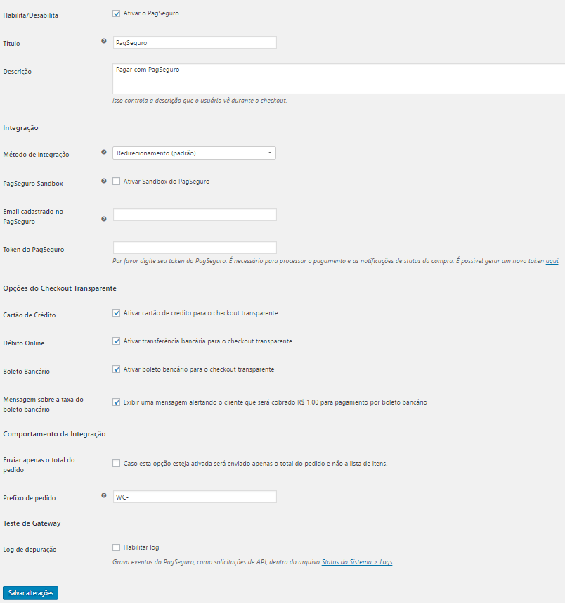 Configurar o PagSeguro no WooCommerce - Quarto passo
