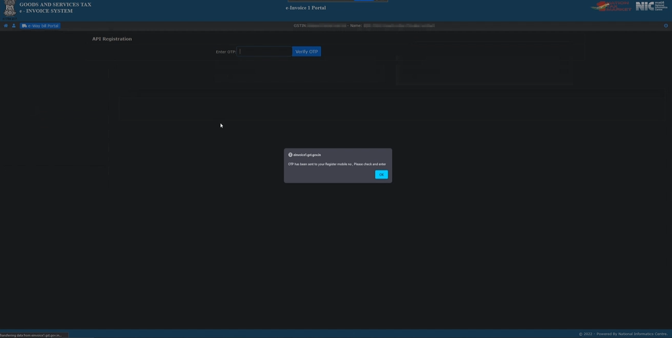 Enter OTP for API Registration