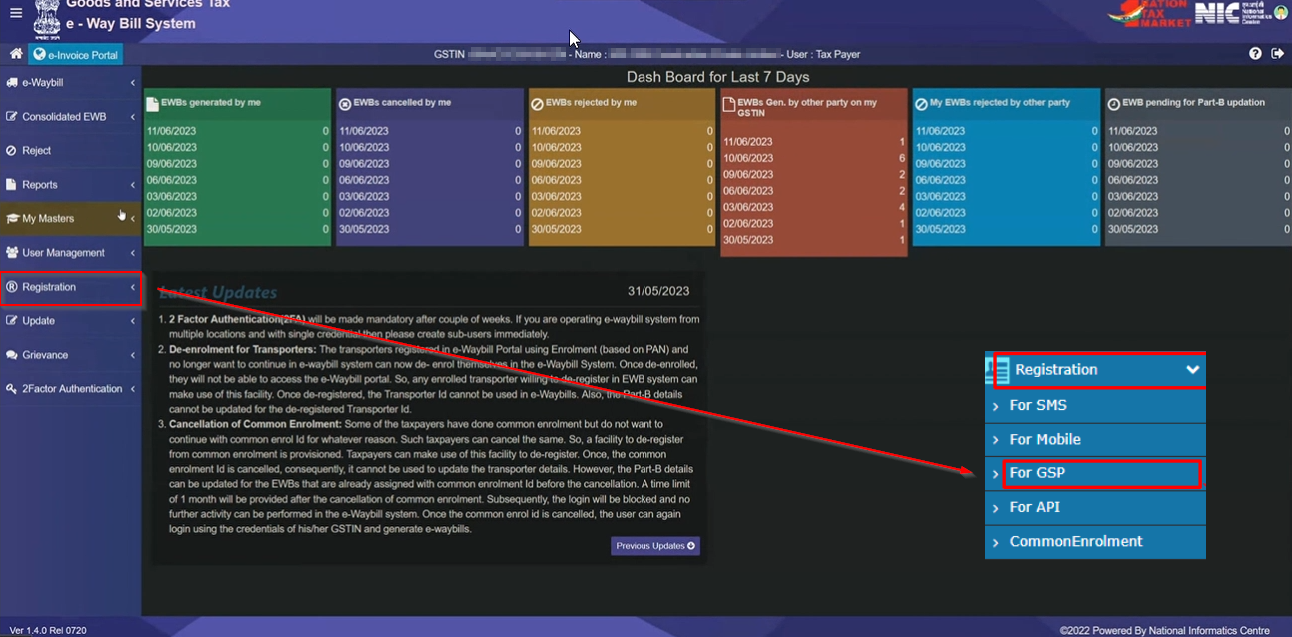 Navigate to API Registration for GSP
